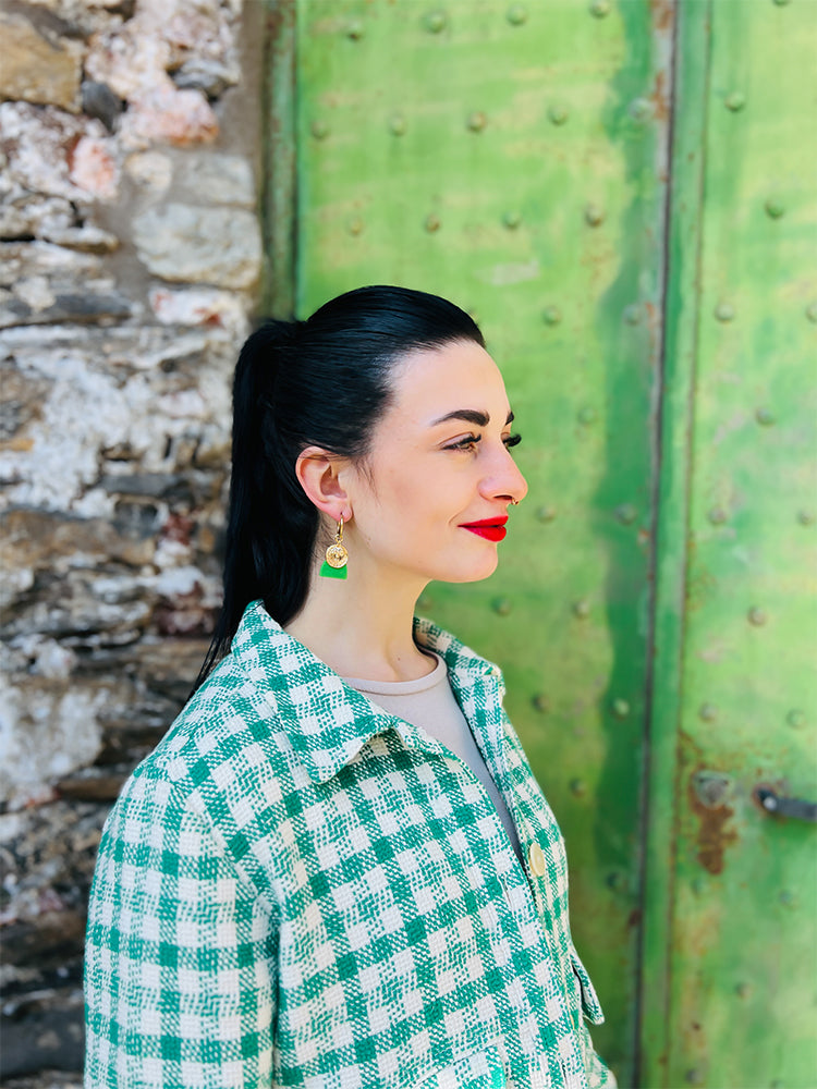 Ancient Friends | Leaf Green – elegant handmade earrings, combining simplicity and charm for a refined everyday accessory - photo model - Italy