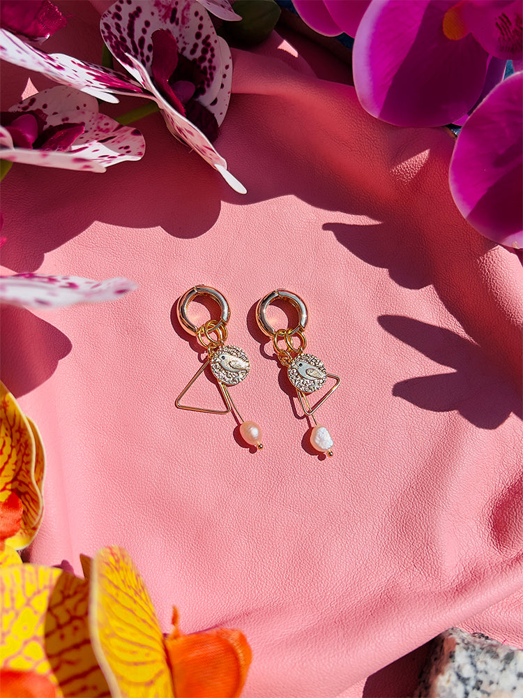 Canary Hoop Pearl - handmade earrings crafted with a minimalist hoop and a refined pearl accent, perfect for any look - styled shot