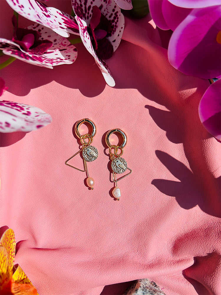 Canary Hoop Pearl - handmade earrings featuring a classic hoop silhouette with a subtle pearl detail for an elegant finish - styled shot 