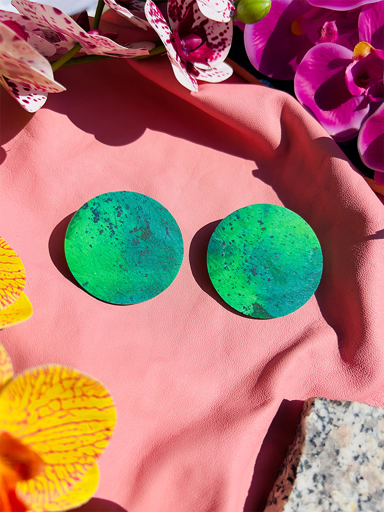 Circle | Statement Stud | Mountain Tops earrings: bold handmade earrings with a mountain-inspired design inside a circle, perfect for modern, statement jewellery - styled shot 