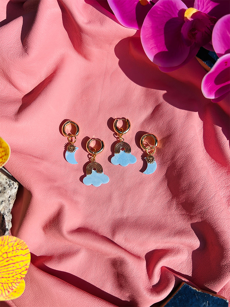 Sky-inspired handmade earrings from the Clouds in the Sky | Stacker Hoop Set, perfect for a light, airy, and stylish look with mini drops - styled shot