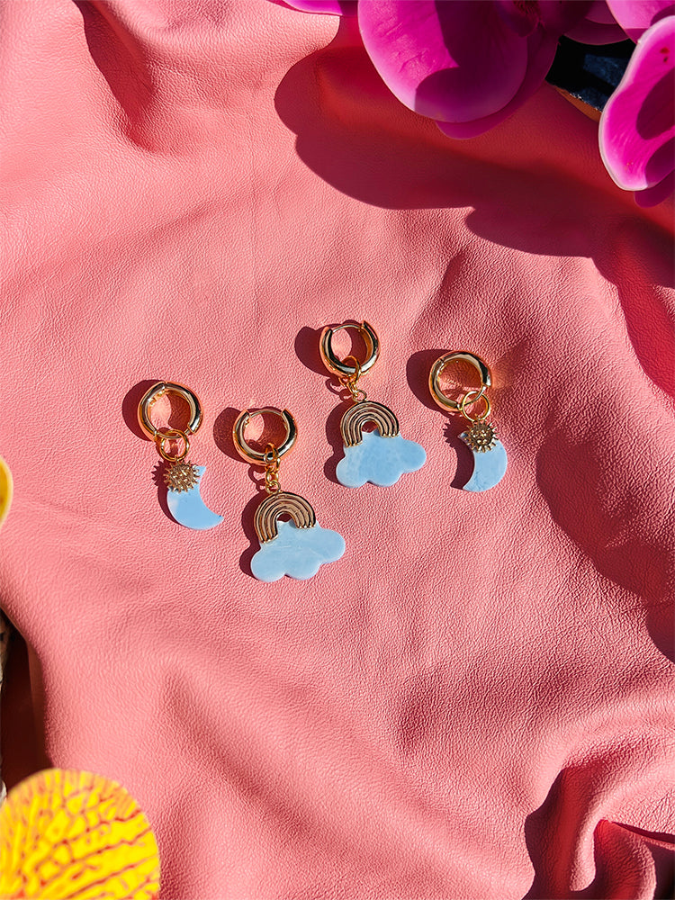 Handmade jewellery: Clouds in the Sky | Stacker Hoop Set with sky-inspired mini drop earrings, perfect for casual and special occasions - styled shot