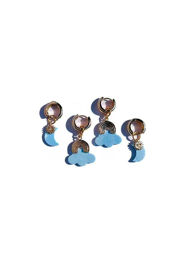 Clouds in the Sky | Stacker Hoop Set – Handmade Earrings, featuring two pairs of sky-inspired mini drops for a playful and elegant look - top view