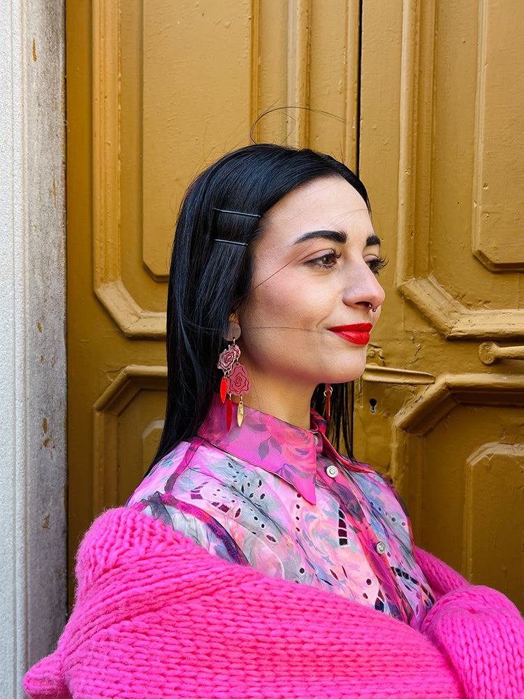 Covered in roses , handmade earrings , model Italy 