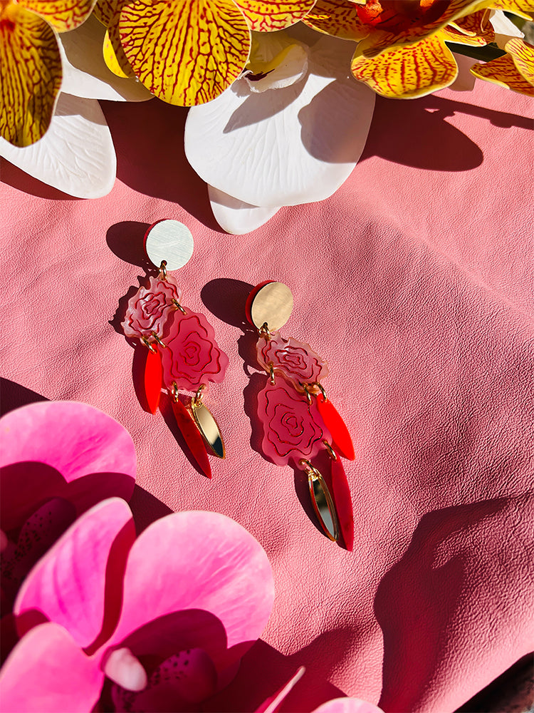 Unique Handmade Covered in Roses Earrings , styled shot