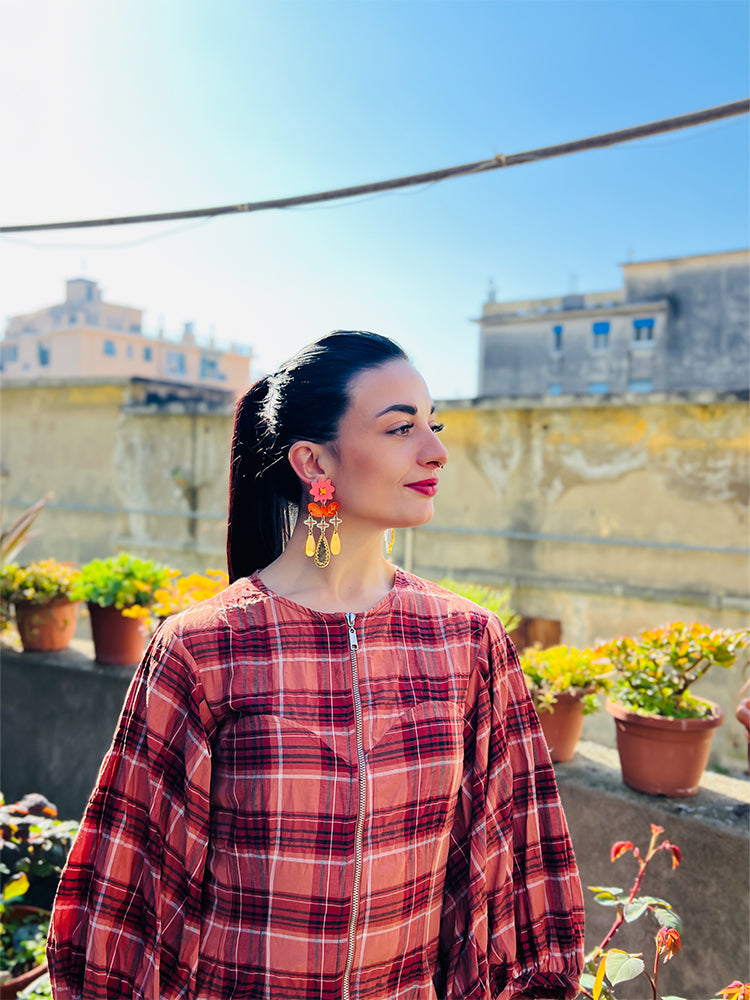 Texas Fields | Crazy Quilt – Handmade earrings with a perfect blend of bold patterns and intricate details, adding style and sophistication to your accessories - photo model , Italy 