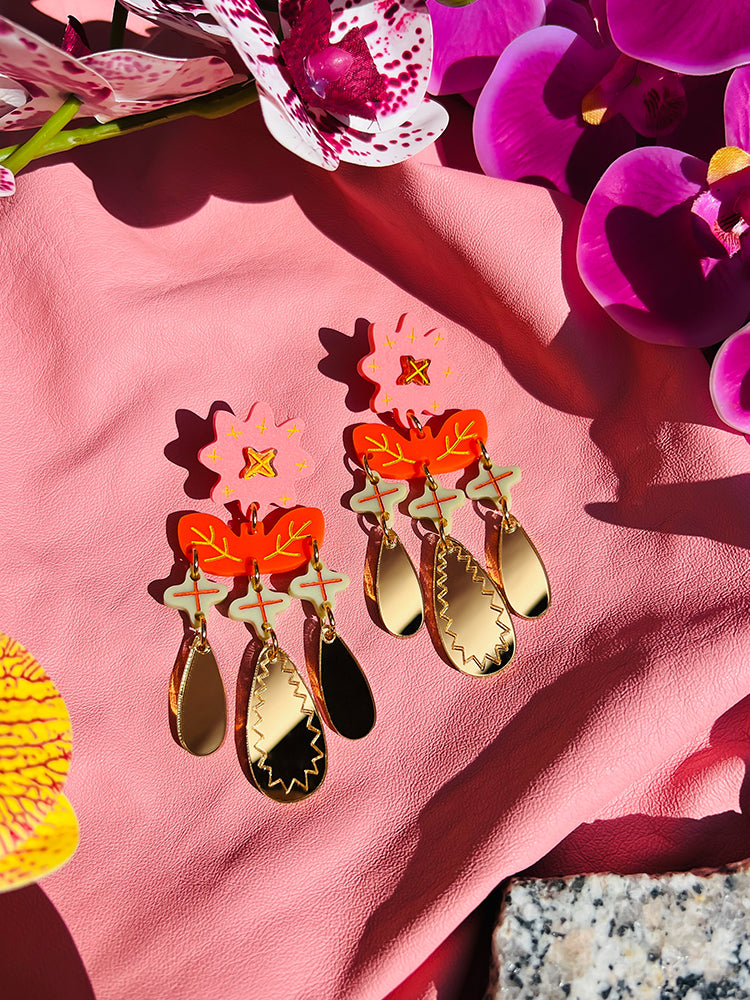 Texas Fields | Crazy Quilt – Statement handmade earrings crafted with bold, intricate designs, perfect for expressing your unique style - styled shot 