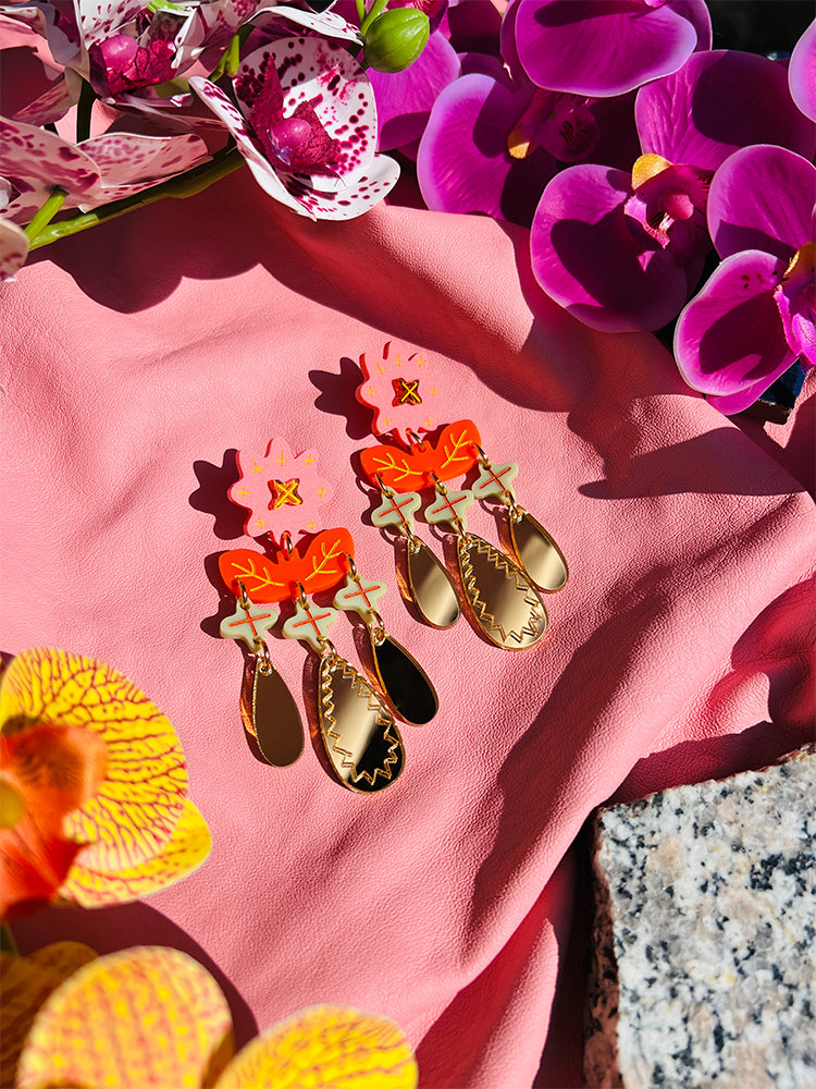 Texas Fields | Crazy Quilt – Handmade earrings featuring intricate patterns and bold designs, ideal for any fashion-forward accessory lover - styled shot 