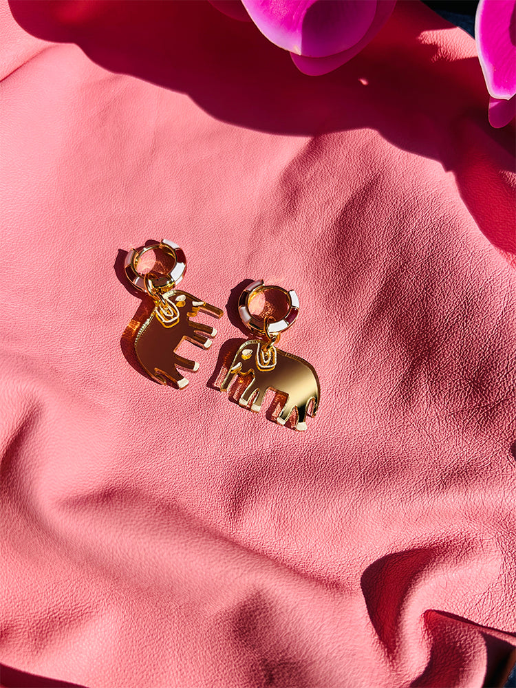 The Elephant | Crazy Quilt | Mini Hoop - Handmade Earrings, for those who love playful and bold jewellery. These colourful charm earrings are perfect for making a statement - styled shot