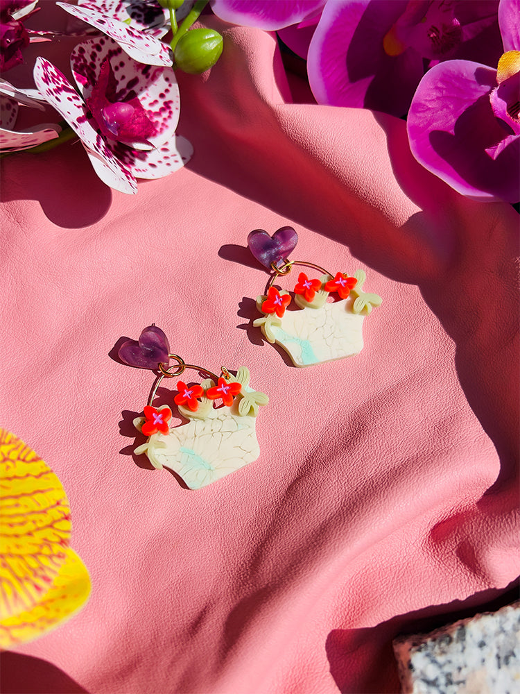 Flower Baskets | Crazy Quilt - Beautiful handmade earrings, featuring a blend of vibrant floral details and Crazy Quilt-inspired design. - styled shot