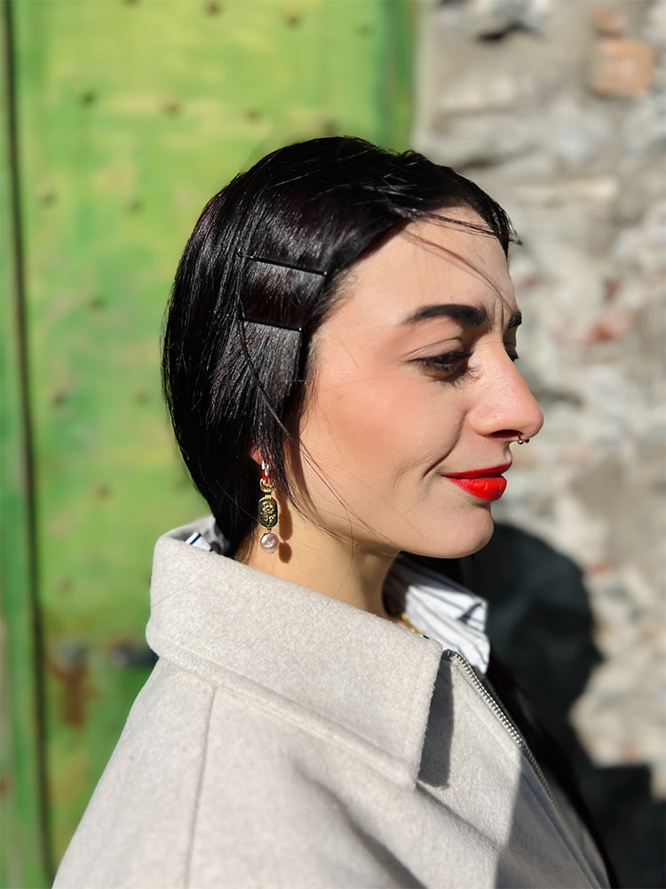 Flower Emblem - elegant wedding - handmade earrings - photo model