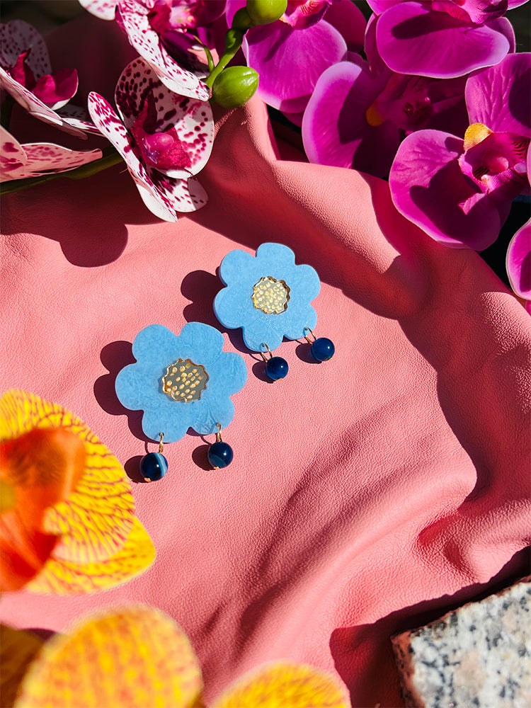 Fragole Fiore | Australian Sky Blue – Unique handmade earrings that capture the beauty of nature and bring a sophisticated touch to your look - styled shot