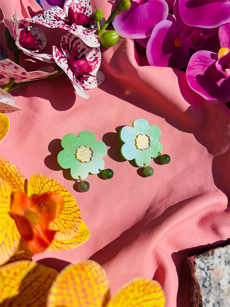 Fragole Fiore | Green – Unique earrings that bring the beauty of nature’s blooms to your jewellery collection with sophistication - styled shot