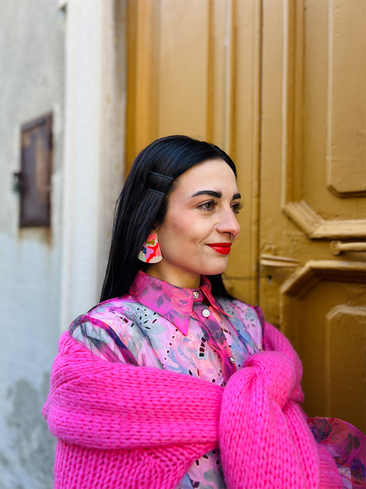 Dancing Landscape  – unique handmade earrings, perfect for adding a bold touch to any wedding jewellery collection - photo model- Italy