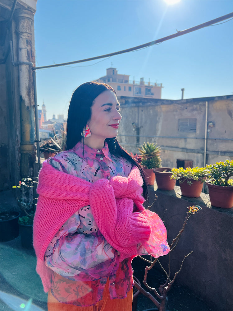 Dancing Landscape - colourful handmade earrings, adding a touch to your jewellery collection - photo model - Italy 