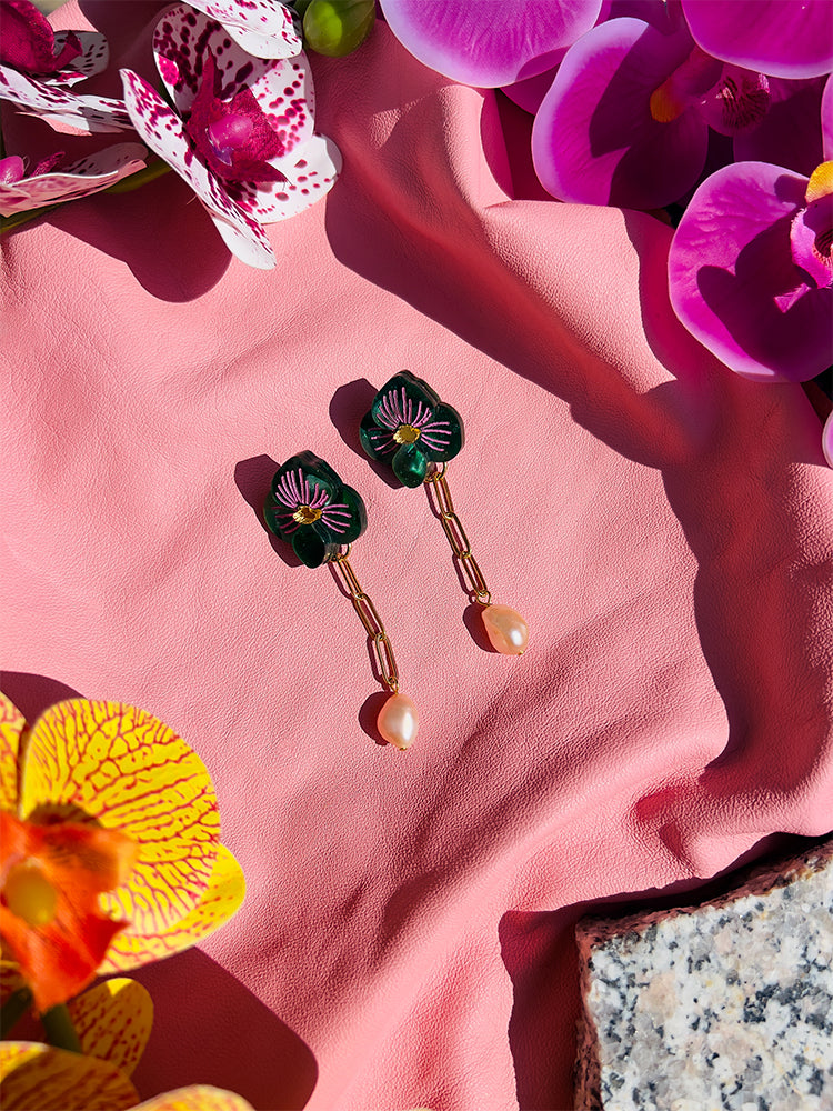 Ligurian Bloom | Deep Green - Handmade earrings with a deep green hue, a perfect blend of nature and sophistication - styled shot