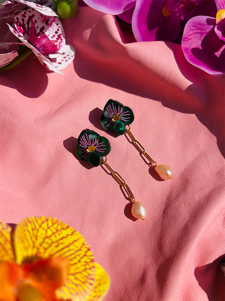 Ligurian Bloom | Deep Green - Elegant earrings with a unique deep green design, perfect for adding charm to any outfit - styled shot