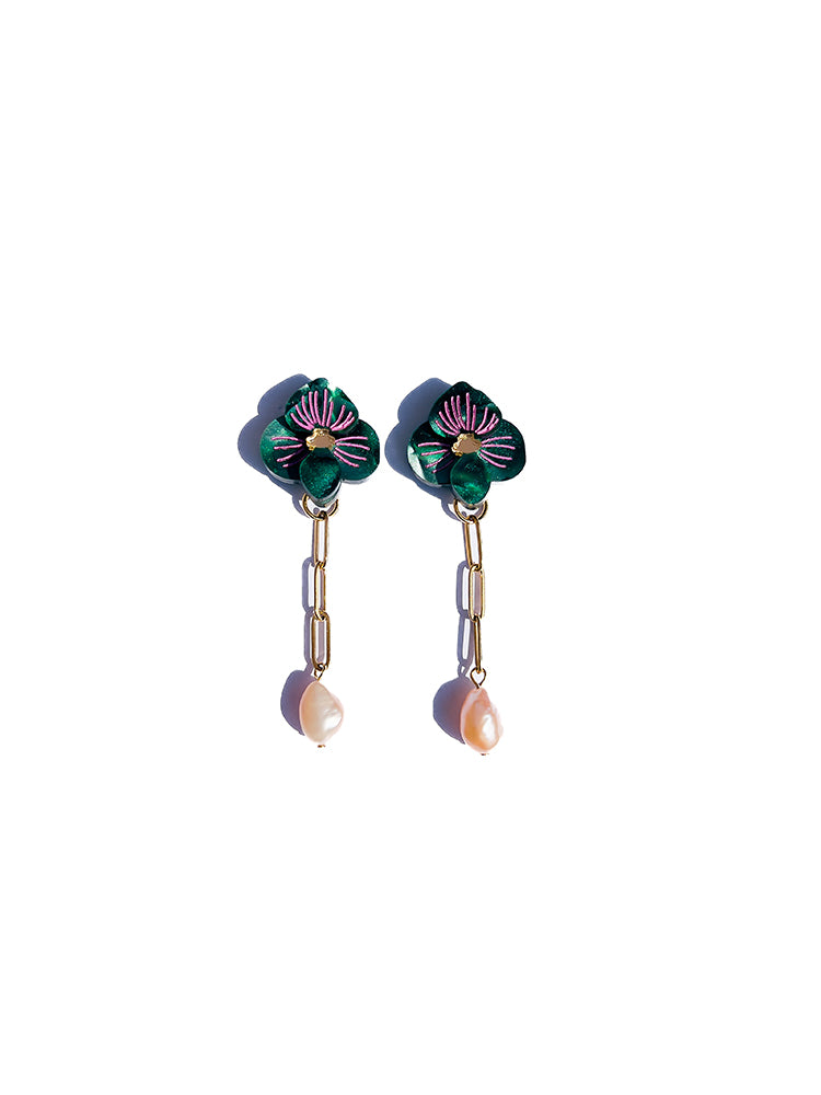 Ligurian Bloom | Deep Green - Handmade earrings with a stunning deep green hue, inspired by natural floral beauty - top view
