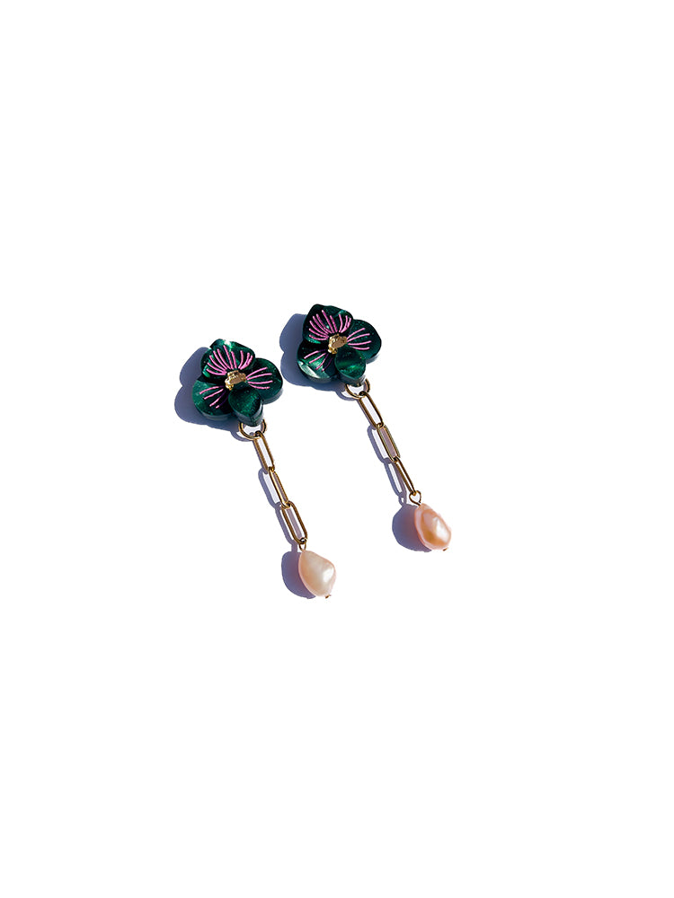 Ligurian Bloom | Deep Green - A pair of stunning handmade earrings, reflecting the lush beauty of floral landscapes - top view