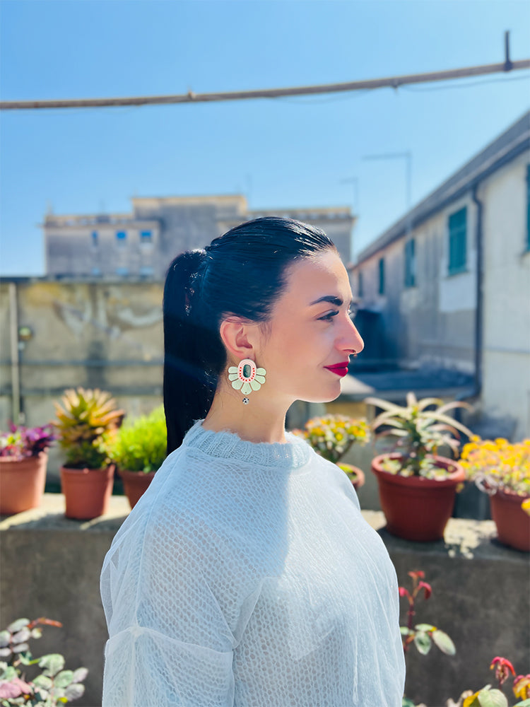 Marble Fan | Ancient Dreams | Mint Green – Crafted earrings that bring the beauty of ancient architecture into the present with a refreshing mint twist - photo Model - Italy