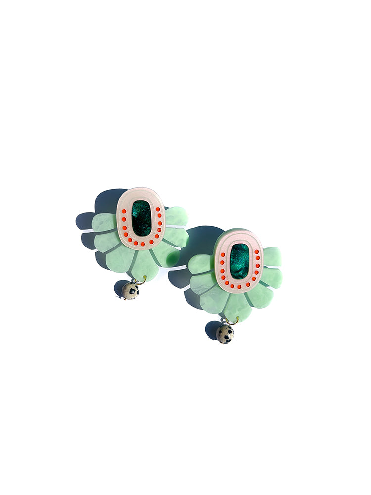 Marble Fan | Ancient Dreams | Mint Green – Handmade earrings inspired by the elegance of ancient marble, bringing timeless beauty to your look - top view