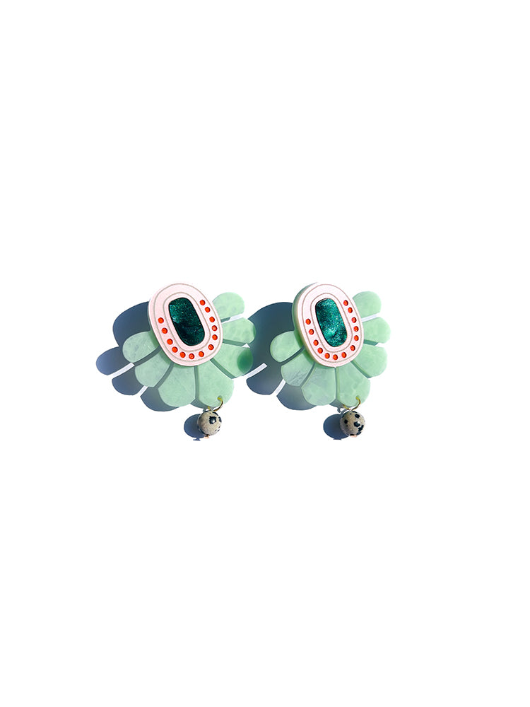 Marble Fan | Ancient Dreams | Mint Green – Elegant earrings that embody the spirit of ancient mythology, bringing timeless charm and sophistication to your wardrobe - top view