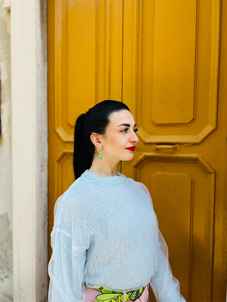 Mermaids Jewel | Mini Hoop – Statement handmade earrings with a playful, oceanic theme, perfect for those who love unique, whimsical accessories - photo model - Italy 