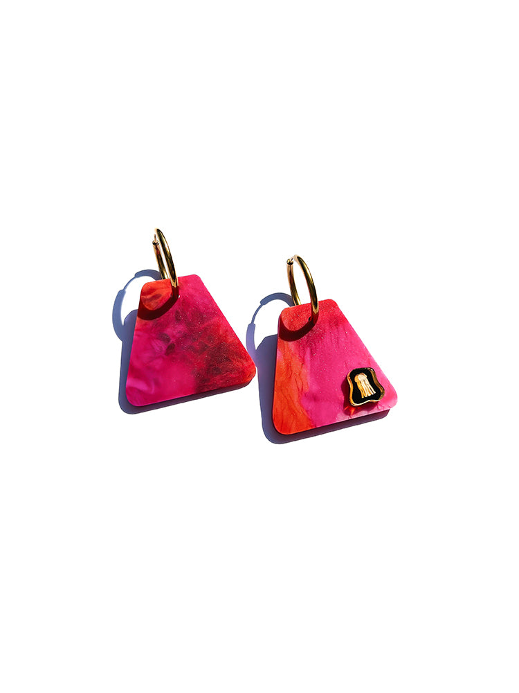Handmade Mood Lifter | Midi | Pink Orange Matte earrings: vibrant, fun earrings in a pink and orange matte finish, great for making a statement with your jewellery - top view 