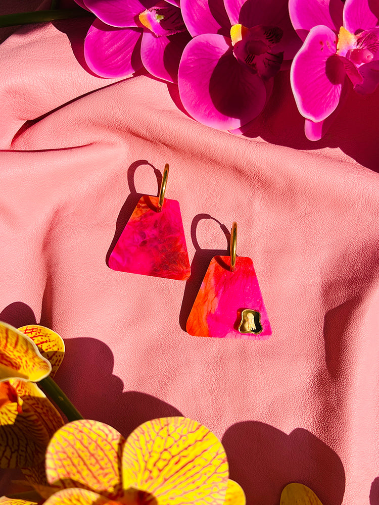 Mood Lifter | Midi | Pink Orange Matte earrings: stunning handmade earrings with a pink and orange matte design, perfect for uplifting your style and adding energy to any look - styled shot 