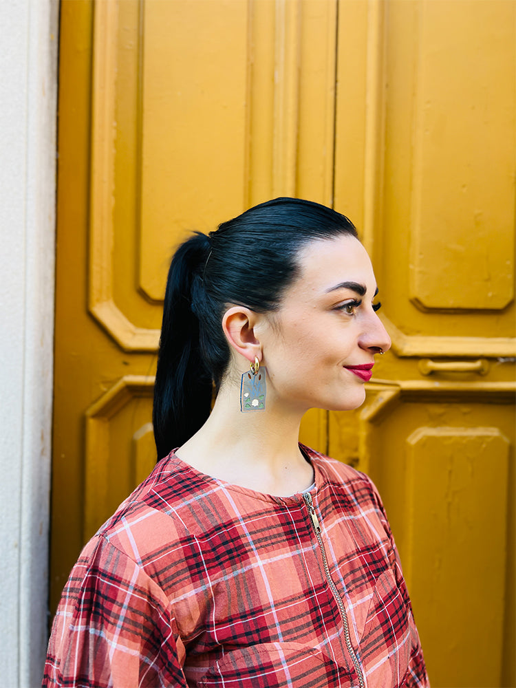 Patchwork Hoop - Earrings designed with lily pad accents, reflecting the creativity of Crazy Quilt patterns for a bold, unique look - photo model - Italy