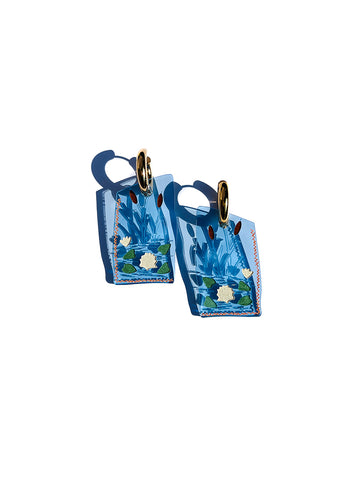 Patchwork Hoop - Handmade earrings with intricate lily pad detailing, inspired by the bold and artistic Crazy Quilt patterns - top view
