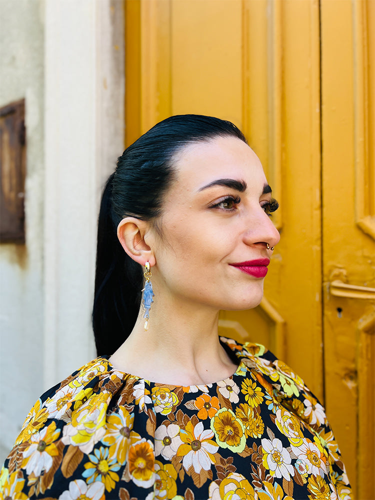 Picnic hoop set - Handmade earrings featuring a beautifully crafted fish design, capturing the essence of nature in a unique accessory - photo model - Italy 