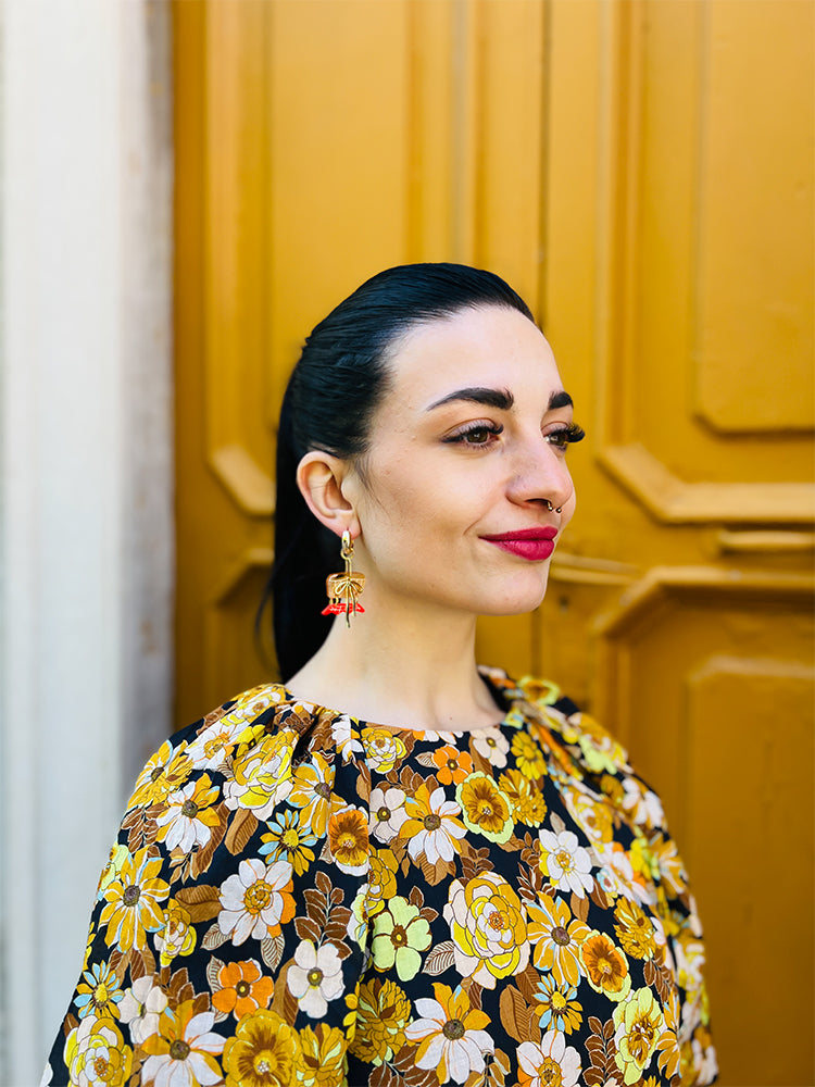 Picnic hoop set - Handmade earrings designed to resemble a picnic basket, a perfect mix of playful and stylish elements