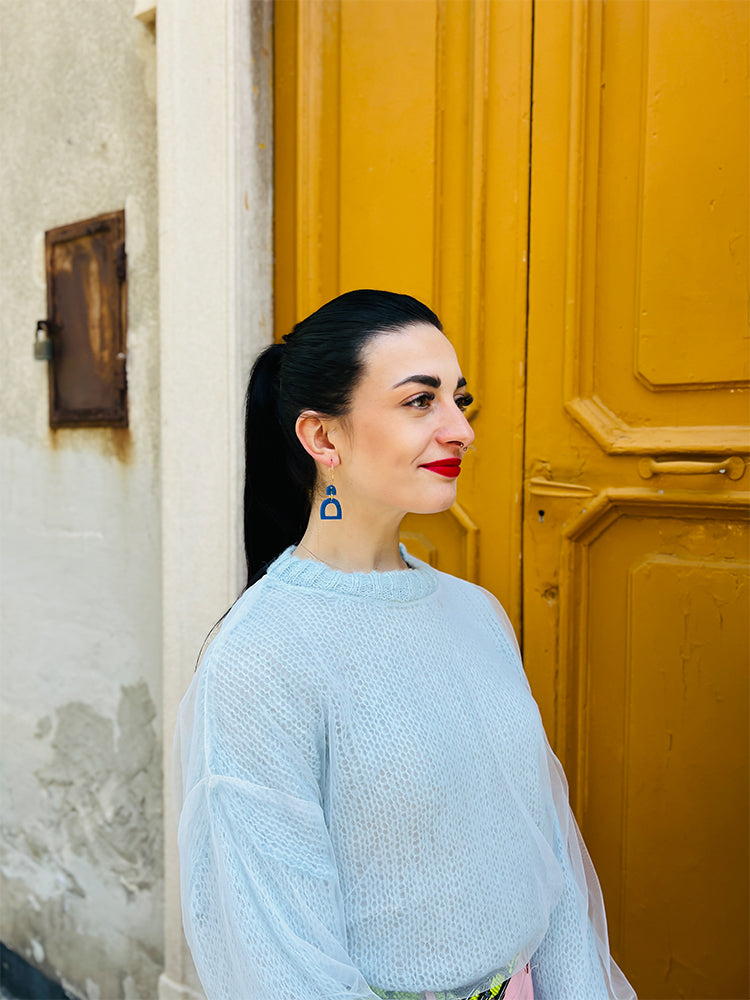 Pompei | Mini Hoop – Elegant handmade earrings, perfect for adding a touch of sophistication and freshness to any look, capturing the beauty of Italy - photo model - Italy