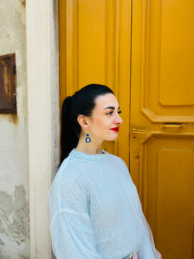 Pompei | Mini Hoop | Sky Blue – Chic handmade earrings that capture the essence of Italy’s natural beauty, perfect for any occasion - photo Model - Italy