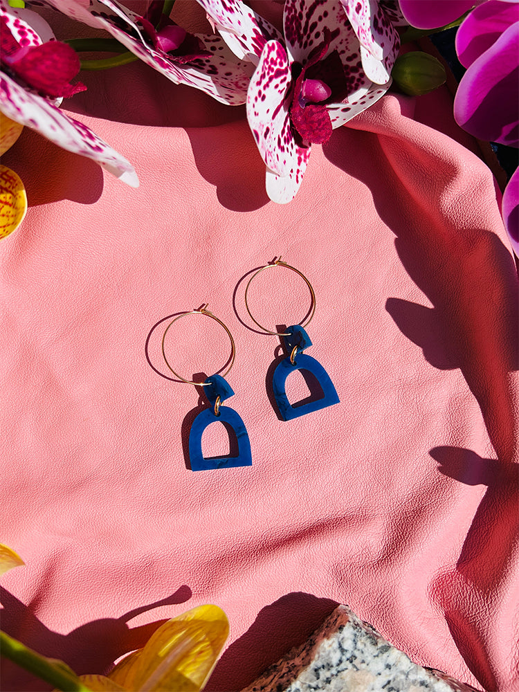 Pompei | Mini Hoop | Navy Blue – Timeless handmade navy earrings that exude Italian charm, perfect for every season and occasion - styled shot