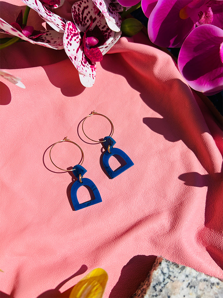 Pompei | Mini Hoop | Navy Blue – Chic navy blue mini hoop earrings, handmade with care to provide an elegant finishing touch to your look - styled shot