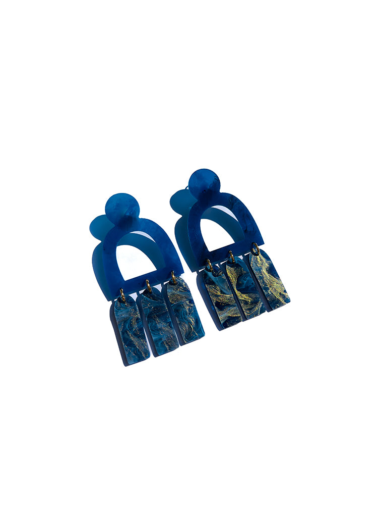 Pompei | Statement | Navy Marble – Bold navy marble earrings, perfect for adding a statement to any look - top view