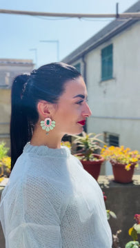 Marble Fan | Ancient Dreams | Mint Green – The earrings are showcased in all their elegance, emphasizing their minimalist design and timeless beauty - video - model - Italy
