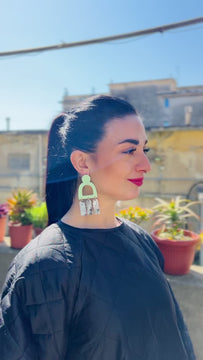 Pompei | Statement | Mint – Beautiful mint earrings, capturing the essence of Italy’s ancient architecture and romantic spirit - video Model - Italy