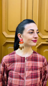 Texas Fields | Crazy Quilt – Unique handmade earrings that showcase artistic craftsmanship and vibrant patterns, elevating your look with elegance - video model - Liguria Italy 