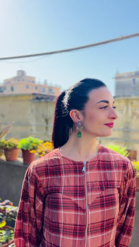 Crazy Quilt Bloom Midi earrings in Blue, handmade and inspired by intricate embroidery, ideal for adding style to your outfit - video Model - Italy