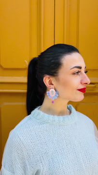 Marble Fan | Ancient Dreams | Bubble Swirl – The earrings are elegantly displayed, highlighting their intricate design and timeless appeal - video Model - Italy