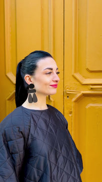 Handmade Sophia | Statement Abstract | Matte Black earrings: unique statement earrings with bold matte black accents and abstract shapes, ideal for those seeking minimalist yet impactful jewellery - video model - Italy 