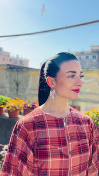 Patchwork Hoop - A stunning pair of handmade earrings, with patchwork details and lily pad embellishments, perfect for those who appreciate nature’s beauty - video model - Liguria - Italy
