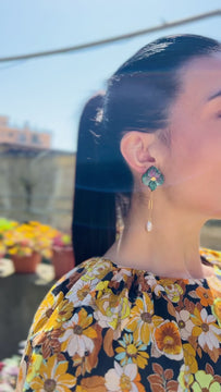 Ligurian Bloom | Deep Green - Uniquely crafted earrings with a deep green design, inspired by the elegance of blooming flowers - video Model - Italy