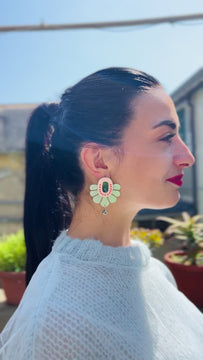 Marble Fan | Ancient Dreams | Mint Green – The earrings are elegantly displayed, highlighting their refined design and connection to ancient motifs - video Model - Italy