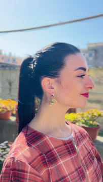 The Elephant | Crazy Quilt | Mini Hoop - Handmade Earrings, fun and vibrant with a Crazy Quilt twist. A perfect pair of mini hoop earrings for anyone who loves unique jewellery - video Model - Italy