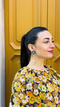 Ligurian Bloom | Deep Green - Beautiful handmade earrings, showcasing rich green tones inspired by nature’s finest blooms - video Model - Italy