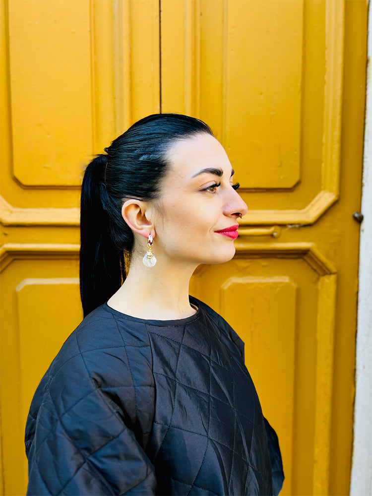 Puma Pearl | Huggie Hoop Earrings – Handmade with a puma charm and an irregular pearl, perfect for adding a bold statement to any special wedding day - photo - mobile - Italy